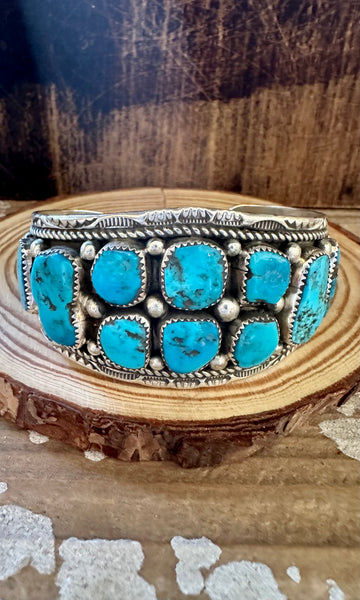 HEAVY METAL Navajo Turquoise Nugget and Sterling Silver Cuff 58g