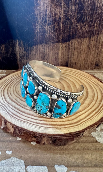 HEAVY METAL Navajo Turquoise Nugget and Sterling Silver Cuff 58g