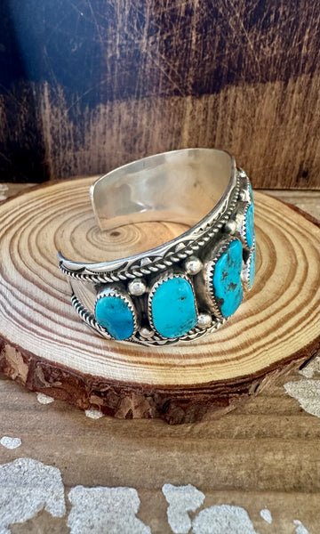 HEAVY METAL Navajo Turquoise Nugget and Sterling Silver Cuff 58g