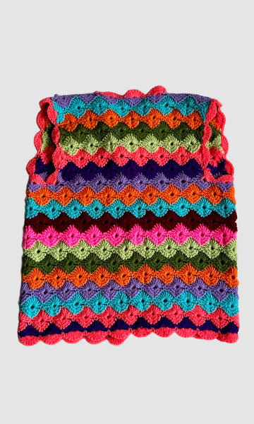 BRIGHT RAINBOW Vintage 70s Crochet Sweater Vest • Lg. to XL