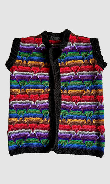VINTAGE CROCHET Chunky Knit 70s Sweater Vest • Lg. to XL