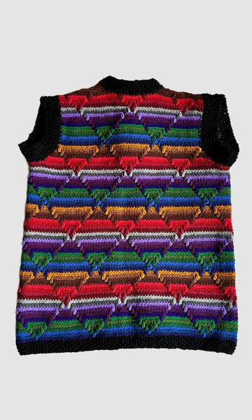 VINTAGE CROCHET Chunky Knit 70s Sweater Vest • Lg. to XL
