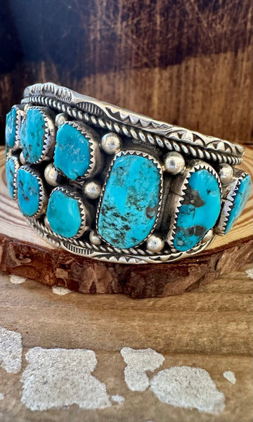 HEAVY METAL Navajo Turquoise Nugget and Sterling Silver Cuff 58g