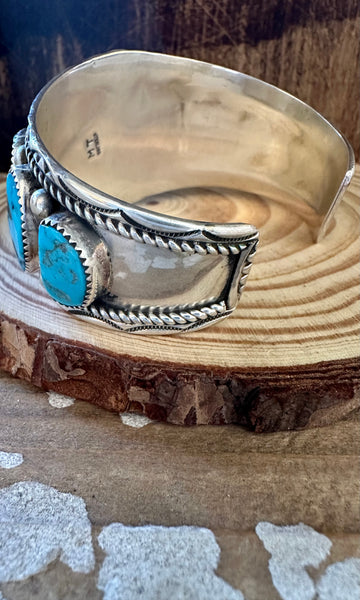 HEAVY METAL Navajo Turquoise Nugget and Sterling Silver Cuff 58g