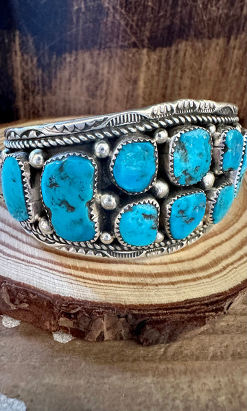 HEAVY METAL Navajo Turquoise Nugget and Sterling Silver Cuff 58g