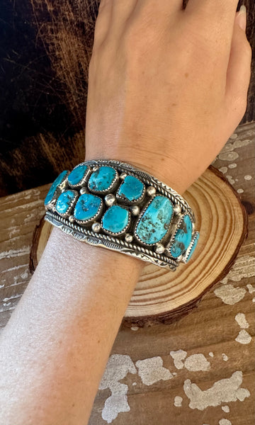 HEAVY METAL Navajo Turquoise Nugget and Sterling Silver Cuff 58g