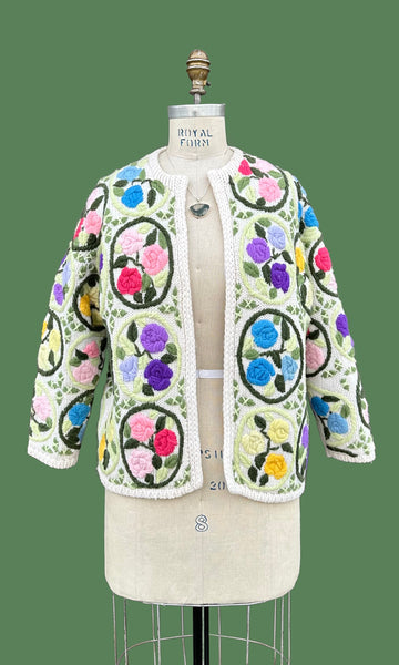 VINTAGE NOVIS DENNE of Arizona 60s/70s Crochet Knit Cardigan • Small