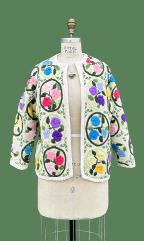 VINTAGE NOVIS DENNE of Arizona 60s/70s Crochet Knit Cardigan • Small
