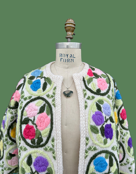 VINTAGE NOVIS DENNE of Arizona 60s/70s Crochet Knit Cardigan • Small