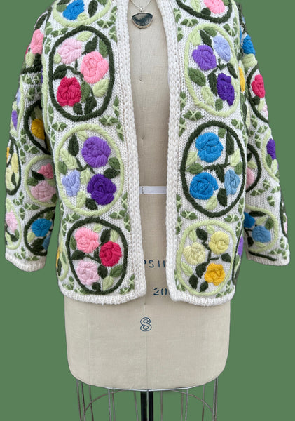 VINTAGE NOVIS DENNE of Arizona 60s/70s Crochet Knit Cardigan • Small