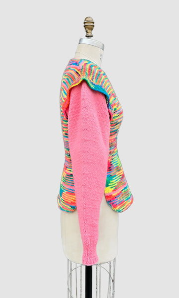 PINK STARBURST Hand Knit 70s Neon Sweater • Medium