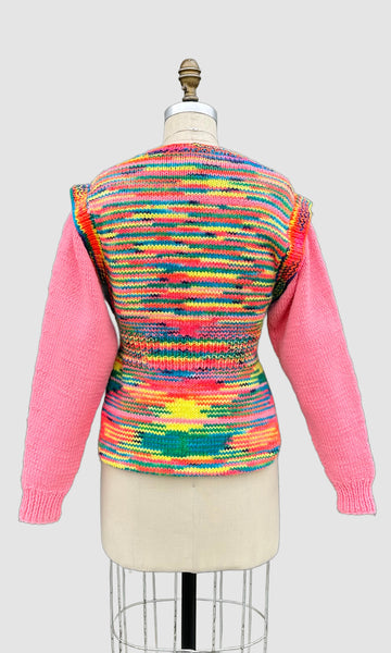PINK STARBURST Hand Knit 70s Neon Sweater • Medium