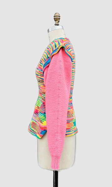 PINK STARBURST Hand Knit 70s Neon Sweater • Medium