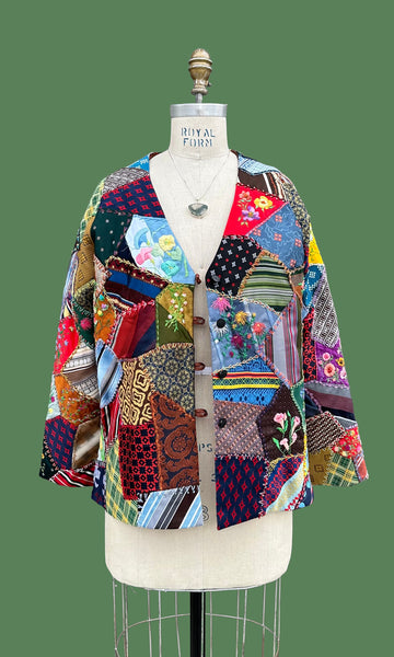 VINTAGE CRAZY QUILT 70s Patchwork Jacket • Medium