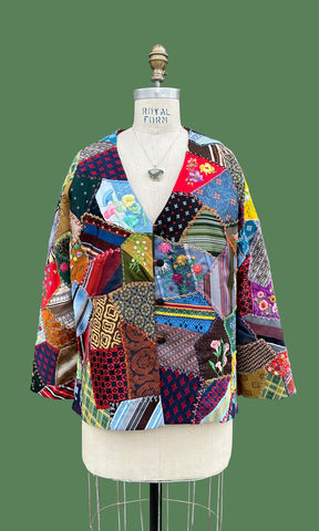 VINTAGE CRAZY QUILT 70s Patchwork Jacket • Medium