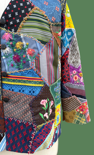 VINTAGE CRAZY QUILT 70s Patchwork Jacket • Medium