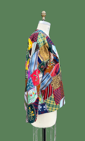 VINTAGE CRAZY QUILT 70s Patchwork Jacket • Medium