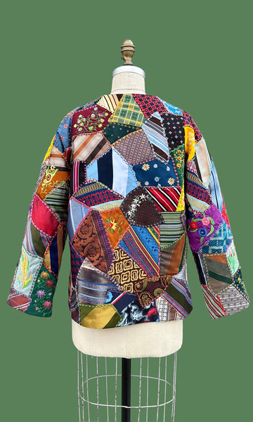 VINTAGE CRAZY QUILT 70s Patchwork Jacket • Medium