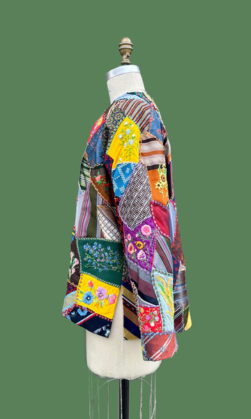 VINTAGE CRAZY QUILT 70s Patchwork Jacket • Medium
