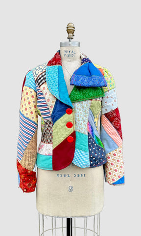 HANDMADE CRAZY QUILT Vintage 70s/80s Patchwork Jacket • Small