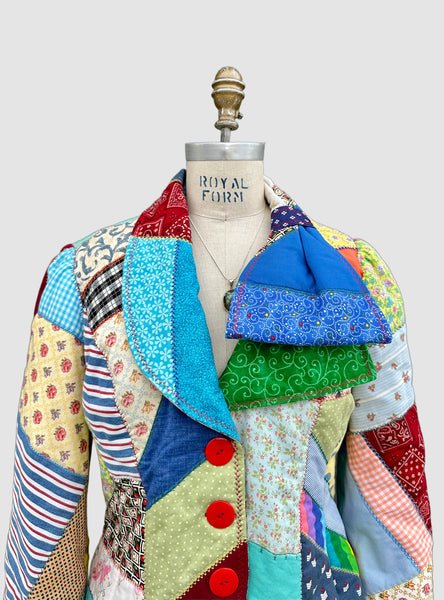 HANDMADE CRAZY QUILT Vintage 70s/80s Patchwork Jacket • Small