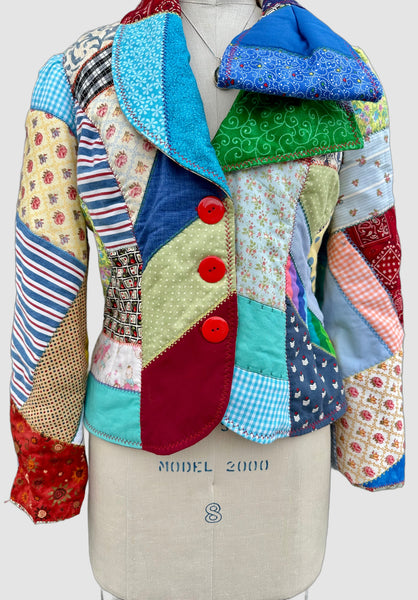 HANDMADE CRAZY QUILT Vintage 70s/80s Patchwork Jacket • Small