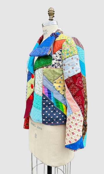 HANDMADE CRAZY QUILT Vintage 70s/80s Patchwork Jacket • Small