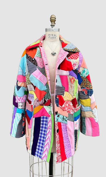 NITA ROSS HANDMADE Crazy Quilt Vintage 70s Patchwork Jacket • Lg. to XL