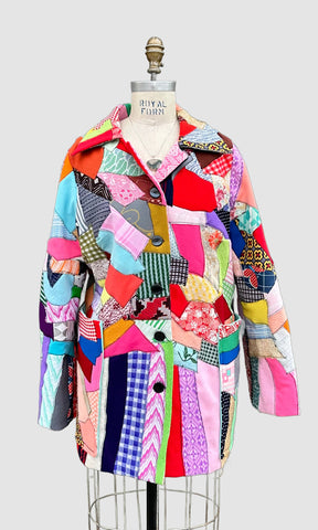 NITA ROSS HANDMADE Crazy Quilt Vintage 70s Patchwork Jacket • Lg. to XL