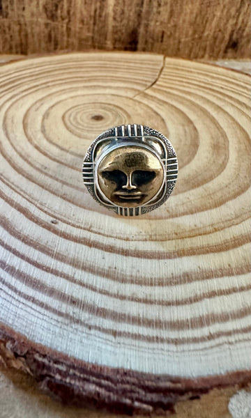 TABRA MANY MOODS Moonface Brass and Sterling Silver Ring