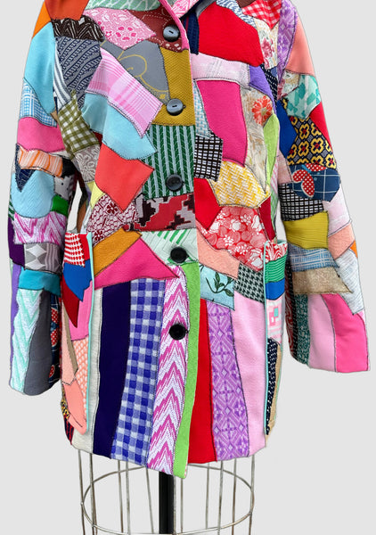 NITA ROSS HANDMADE Crazy Quilt Vintage 70s Patchwork Jacket • Lg. to XL