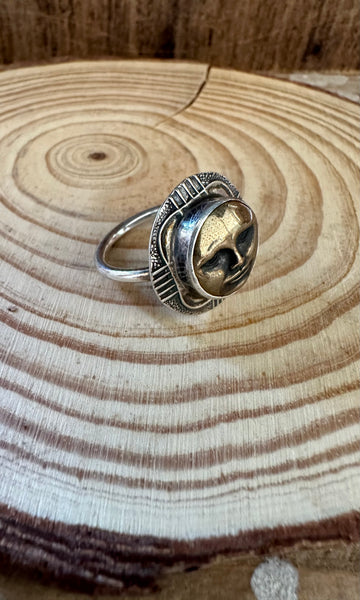 TABRA MANY MOODS Moonface Brass and Sterling Silver Ring