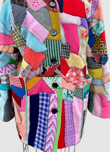 NITA ROSS HANDMADE Crazy Quilt Vintage 70s Patchwork Jacket • Lg. to XL