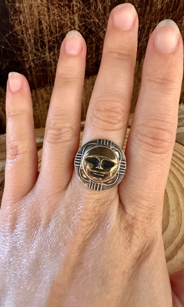 TABRA MANY MOODS Moonface Brass and Sterling Silver Ring