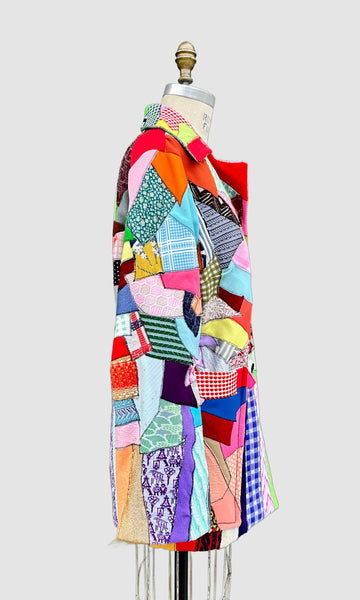 NITA ROSS HANDMADE Crazy Quilt Vintage 70s Patchwork Jacket • Lg. to XL