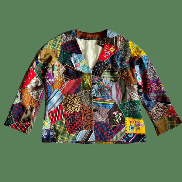 VINTAGE CRAZY QUILT 70s Patchwork Jacket • Medium