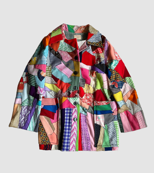 NITA ROSS HANDMADE Crazy Quilt Vintage 70s Patchwork Jacket • Lg. to XL
