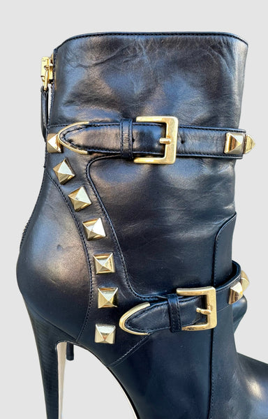 MIU MIU Black Studded Leather High Heeled Booties • 5.5