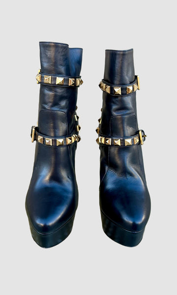 MIU MIU Black Studded Leather High Heeled Booties • 5.5