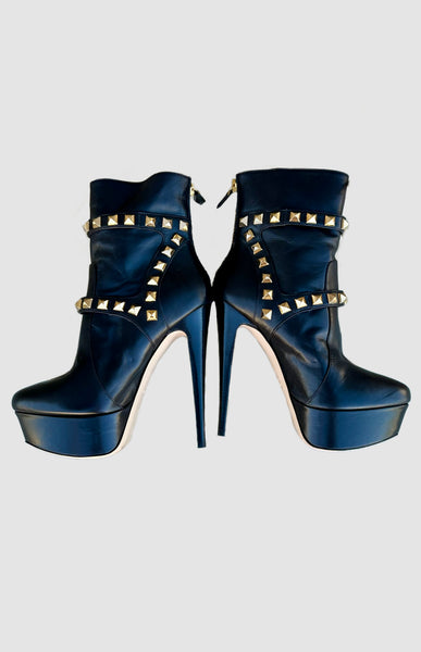 MIU MIU Black Studded Leather High Heeled Booties • 5.5