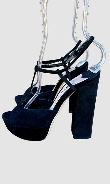MIU MIU Black Suede Block Heels • 6