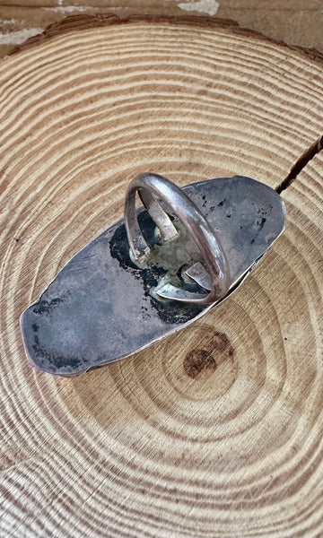 ZUNI MULTI-STONE Vintage 70s Silver Inlay Ring • Size 10 1/2