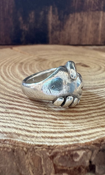 SILVER HAND SHAKE Sterling Ring • Size 7 1/4