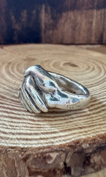 SILVER HAND SHAKE Sterling Ring • Size 7 1/4