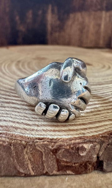 SILVER HAND SHAKE Sterling Ring • Size 7 1/4