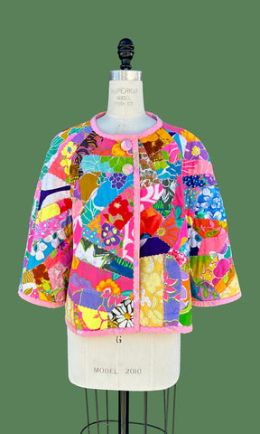 WILDFLOWER CRAZY QUILT Vintage 70s Patchwork Jacket • Med. to Lg.