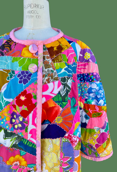 WILDFLOWER CRAZY QUILT Vintage 70s Patchwork Jacket • Med. to Lg.