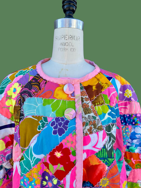 WILDFLOWER CRAZY QUILT Vintage 70s Patchwork Jacket • Med. to Lg.