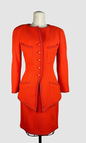 CHANEL Boutique 1990s Orange Wool Boucle Suit • Small