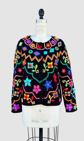MICHAEL SIMON Vintage 90s Embroidered Sweater • Medium